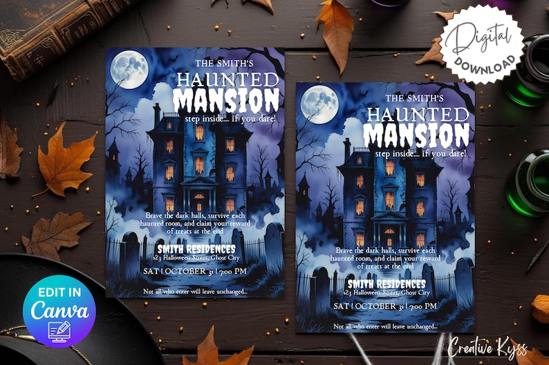 Haunted House Night Flyer Template, Halloween Event Invitation, Spooky ...