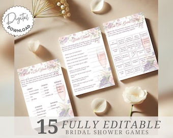 Editable Petals and Prosecco Bridal Shower Games Bundle, Spring Bridal Shower Games Template, Pink Prosecco Bridal Shower Games Set