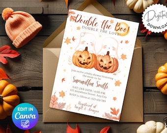 Twins Halloween Baby Shower Invitation: Double the Boo (Editable Template)