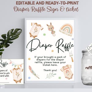 Boho Baby Shower Windel Raffle Spiel Zeichen und Ticket, Mädchen Boho Baby Shower Windel Raffle, Kleidung Baby Shower Windel Raffle Spiel, Cute Boho