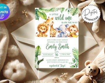 Wild One Baby Shower Invitation Template, Safari Baby Shower Invitation Template, Wild Animals Baby Shower Invitation Template, Wild One