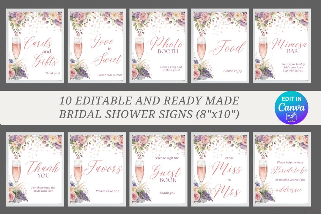 Petals and Prosecco Bridal Shower Custom Sign Template, Editable Pink ...