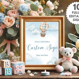 Bear Baby Shower Table Sign Template, Editable Bear Boy Baby Shower Sign, We Can Bearly Wait Baby Shower Decor, Bear Balloon Baby Shower