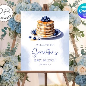 Blueberry Baby Bruch Welcome Sign Template, Blueberry Baby Shower Welcome Sign, Blueberry Pancake Baby Shower Welcome Sign Template