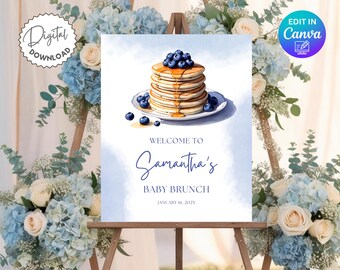 Blueberry Baby Bruch Welcome Sign Template, Blueberry Baby Shower Welcome Sign, Blueberry Pancake Baby Shower Welcome Sign Template