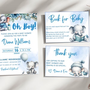 Elephant Baby Shower Invitation Set, Boy Elephant Baby Shower Invitation Template, Boy Elephant Invitation Template, Baby Boy Elephant