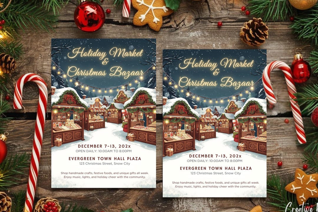 Holiday Market Invitation Template, Christmas Bazaar Flyer Editable ...