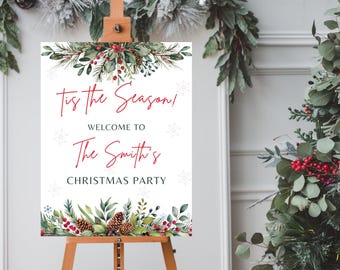 Plantilla de letrero de bienvenida para fiesta navideña, letrero minimalista de bienvenida para fiesta navideña, letrero de bienvenida para fiesta navideña "Tis The Season", fiesta navideña