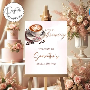 Love is Brewing Bridal Shower Welcome Sign Template, Editable Coffee Bridal Shower Welcome Sign, Minimalist Coffee Bridal Shower Decor