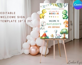 Editable Dinosaur Birthday Party Welcome Sign Template, Dinosaur Birthday Welcome Sign, Dino Theme Birthday Party Sign, Dinosaur Theme