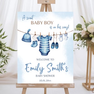 Editable Baby Boy Baby Shower Welcome Sign, Clothesline Baby Boy Baby Shower Welcome Sign, Baby Boy Clothes Shower Welcome Sign Template