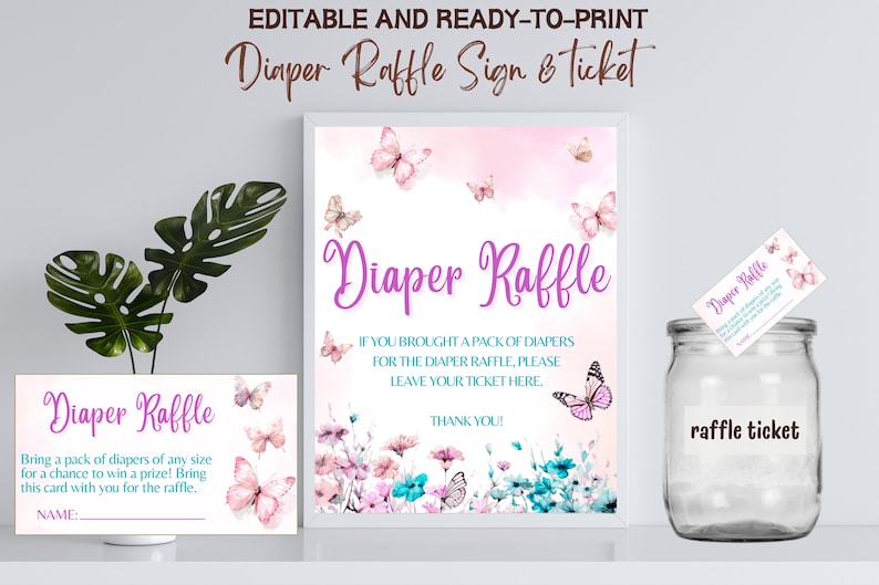 Butterfly Baby Shower Diaper Raffle Game, Wild Flower Baby Shower ...