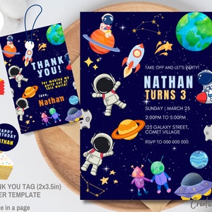 Outer Space Birthday Invitation Template | Astronaut and Planets Birthday Invite, Space Birthday Party Invitation, Galaxy Birthday Invite