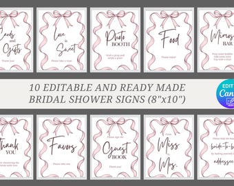 Minimalist Pink Bow Bridal Shower Custom Sign Template, She's Tying the Knot Bridal Shower Table Sign, Blush Pink Bridal Shower Custom Sign