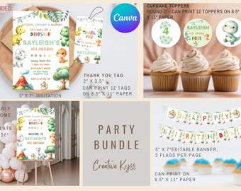 Editable Dinosaur Birthday Party Bundle Template, Dinosaur Birthday Party Decor, Dinosaur Invitation Set, Dinosaur Birthday Decor and Sign