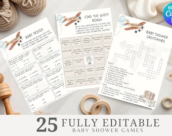 Travel Baby Shower Games Bundle Template, Little Explorer Baby Shower Games, Adventure Baby Shower Editable Games Set, Pilot Baby Shower