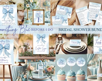 Something Blue Before I Do Bridal Shower Bundle Template, She&#39;s Tying The Knot Bridal Shower Decor Bundle, Blue Bow Bridal Shower Bundle