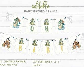 Dragon Baby Shower Banner Template, Little Dragon Baby Shower Banner, Baby Boy Dragon Baby Shower Banner, Fantasy Dragon Baby Shower Banner