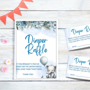 Elephant Baby Shower Diaper Raffle Sign, Boy Elephant Diaper Raffle ...