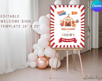 Carnival Birthday Welcome Sign Template | Circus Birthday Welcome Sign Template, Carnival Circus Welcome Sign Template