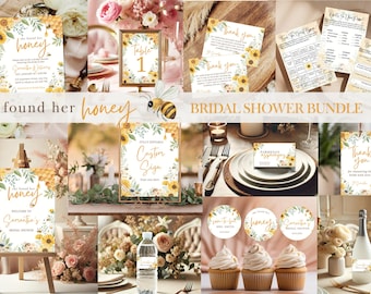 She Found Her Honey Bridal Shower Bundle, Bee Theme Bridal Shower Decor, Sunflower Bridal Shower Invitation Bundle, Spring Bridal Shower Set
