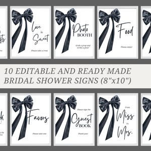 Minimalist Black Bow Bridal Shower Custom Sign Template, She&#39;s Tying the Knot Bridal Shower Table Sign, Black Bow Bridal Shower Decor