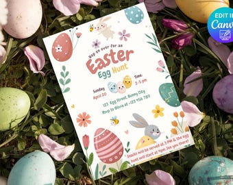 Easter Egg Hunt Invitation Template, Editable Easter Egg Hunt Invite, Easter Brunch Invite, Colorful Easter Invite, Cute Easter Party Invite