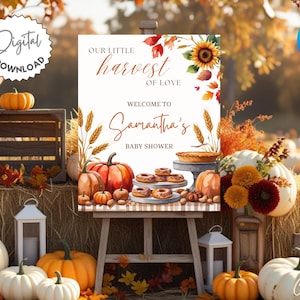 Harvest of Love Baby Shower Welcome Sign Template, Autumn Baby Shower Sign, Fall Gender Reveal Welcome Sign, Rustic Fall Baby Shower Decor
