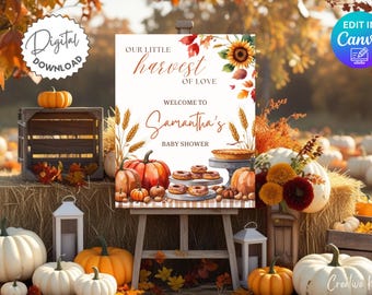 Harvest of Love Baby Shower Welcome Sign Template, Autumn Baby Shower Sign, Fall Gender Reveal Welcome Sign, Rustic Fall Baby Shower Decor