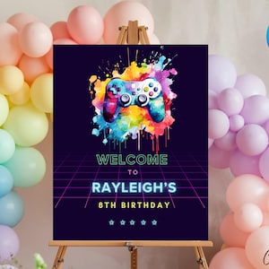 Video Game Birthday Welcome Sign Template, Video Game Party Sign, Neon Glow, Boy Game Party Sign Template, Video Game Welcome Sign Editable
