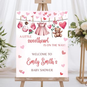 Valentines Baby Shower Welcome Sign Template, Hearts Baby Shower Welcome Sign, Valentine Clothesline Baby Shower Welcome Sign, Sweetheart