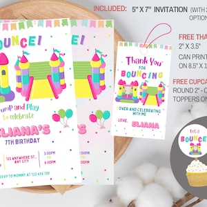 Bounce House Birthday Party Invitation Template, Bounce House Birthday Party Invite with Free Thank You Tag, Editable Bounce Party Invites