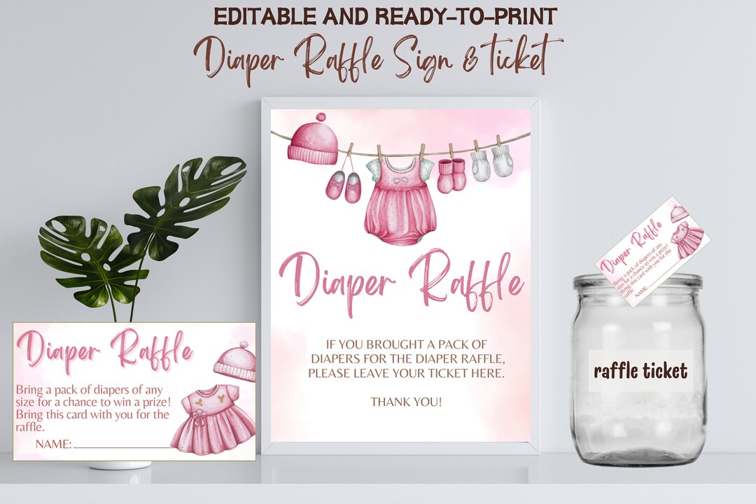 Clothes Line Raffle Girl Clothesline Baby Shower Diaper Raffle Game, Pink Baby Shower ...