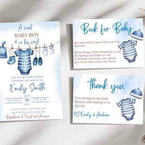 Bearbeitbares Baby-Babyparty-Einladungsset, Wäscheleine-Baby-Baby-Dusche-Einladungsset, Baby-Kleidung-Babyparty-Einladungsset
