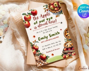 Apple of Our Eye Baby Shower Invitation Template, Fall Orchard Baby Shower Invite, Apple Baby Shower, Rustic Autumn Baby Shower Printable