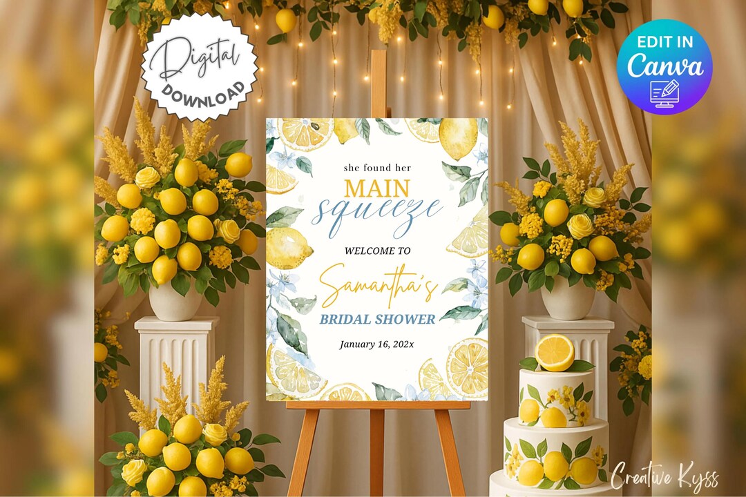 She Found Her Main Squeeze Bridal Shower Welcome Sign Template, Lemon ...