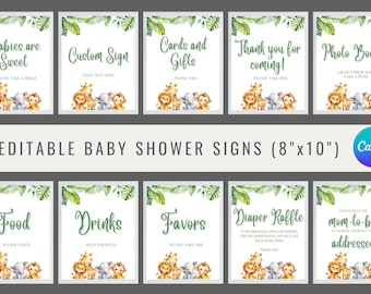 Wild One Baby Shower Custom Sign, Wild Animals Baby Shower Table Sign, Editable Jungle Safari Baby Shower Custom Sign,