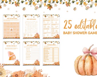 Editable Pumpkin Baby Shower Games Template, Pumpkin Baby Shower Decoration, Autumn Baby Shower Games Set, Fall Baby Shower Games Bundle