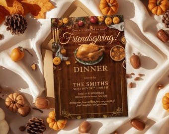 Friendsgiving Invitation Template, Editable Fall Friendsgiving Party Invite, Rustic Friends Thanksgiving Dinner Printable, Friendsgiving