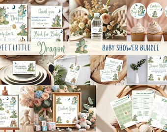 Dragon Baby Shower Bundle, Dragon Boy Baby Shower Bundle, Sweet Little Dragon Baby Shower Decor, Fantasy Dragon Baby Shower Invitation Set