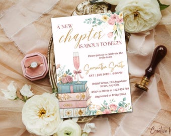 A New Chapter Bridal Shower Invitation Template, Next Chapter Bridal Shower Invite, Spring Bridal Shower Invite, Book Theme Bridal Shower