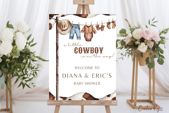 Cowboy Baby Shower Welcome Sign Template, A Little Cowboy Baby Shower Welcome Sign, Wild West Baby Shower Decor, Rodeo Baby Shower Sign
