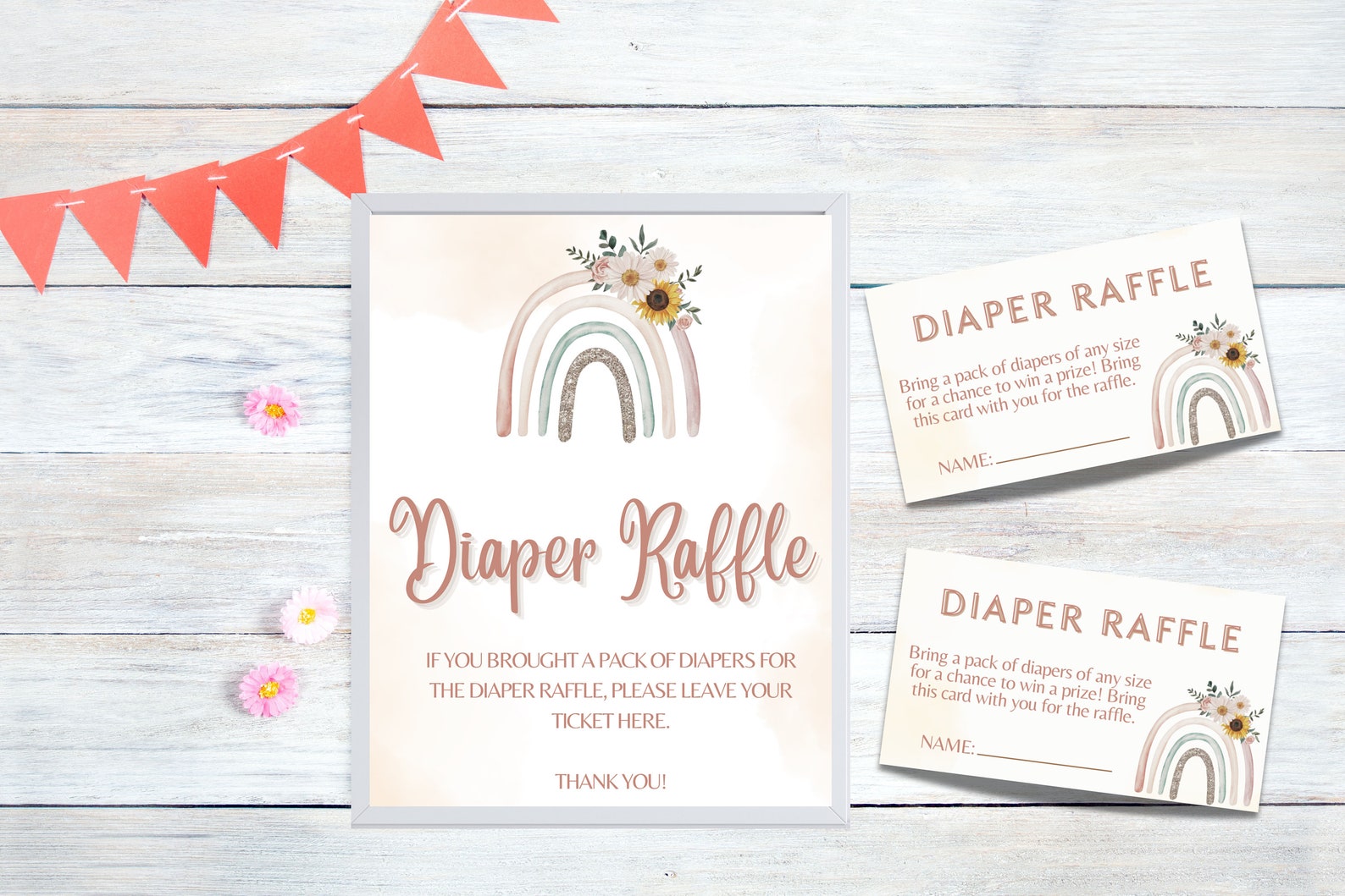 Boho Rainbow Baby Shower Diaper Raffle Sign and Ticket, Boho Baby ...