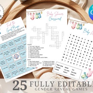 Summer Gender Reveal Games Template, Pink and Blue Gender Reveal Games Bundle, Clothesline Gender Reveal Games Set, He or She Party Games