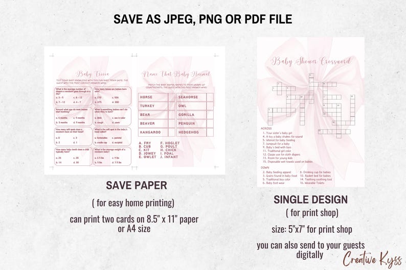 Pink Bow Baby Shower Games Template, Pink Ribbon Games Bundle, Pink ...
