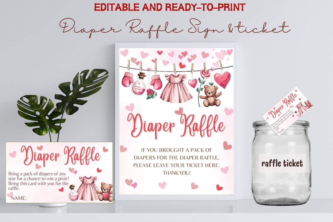 Clothes Line Raffle Valentines Baby Shower Diaper Raffle Game, Hearts Baby Shower Diaper ...