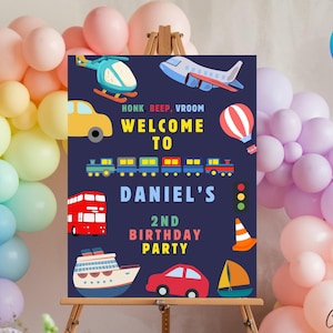 Transportation Birthday Welcome Sign Template, Kids Vehicle Party Welcome Sign, Vehicle Birthday Welcome Sign Template, Transportation Theme