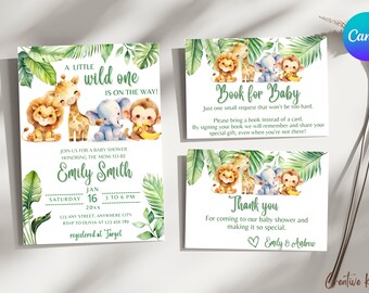 Wild One Baby Shower Invitation Set Template, Safari Baby Shower Invitation Set, Wild Animals Baby Shower Invitation Set Template, Wild One