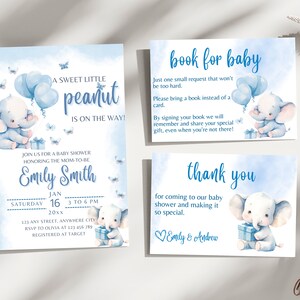 Editable Elephant Baby Shower Invitation Set, Baby Elephant Invitation Set, Safari Animal Baby Boy Invite Set, Baby Shower Elephant Theme