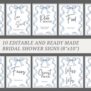 Minimalist Blue Bow Bridal Shower Custom Sign Template, She's Tying the Knot Bridal Shower Table Sign, Something Blue Bridal Shower Sign